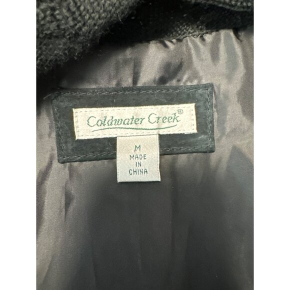 Coldwater Creek Genuine Suede Leather Black Cable Knit Jacket Women's Size M - Picture 6 of 10
